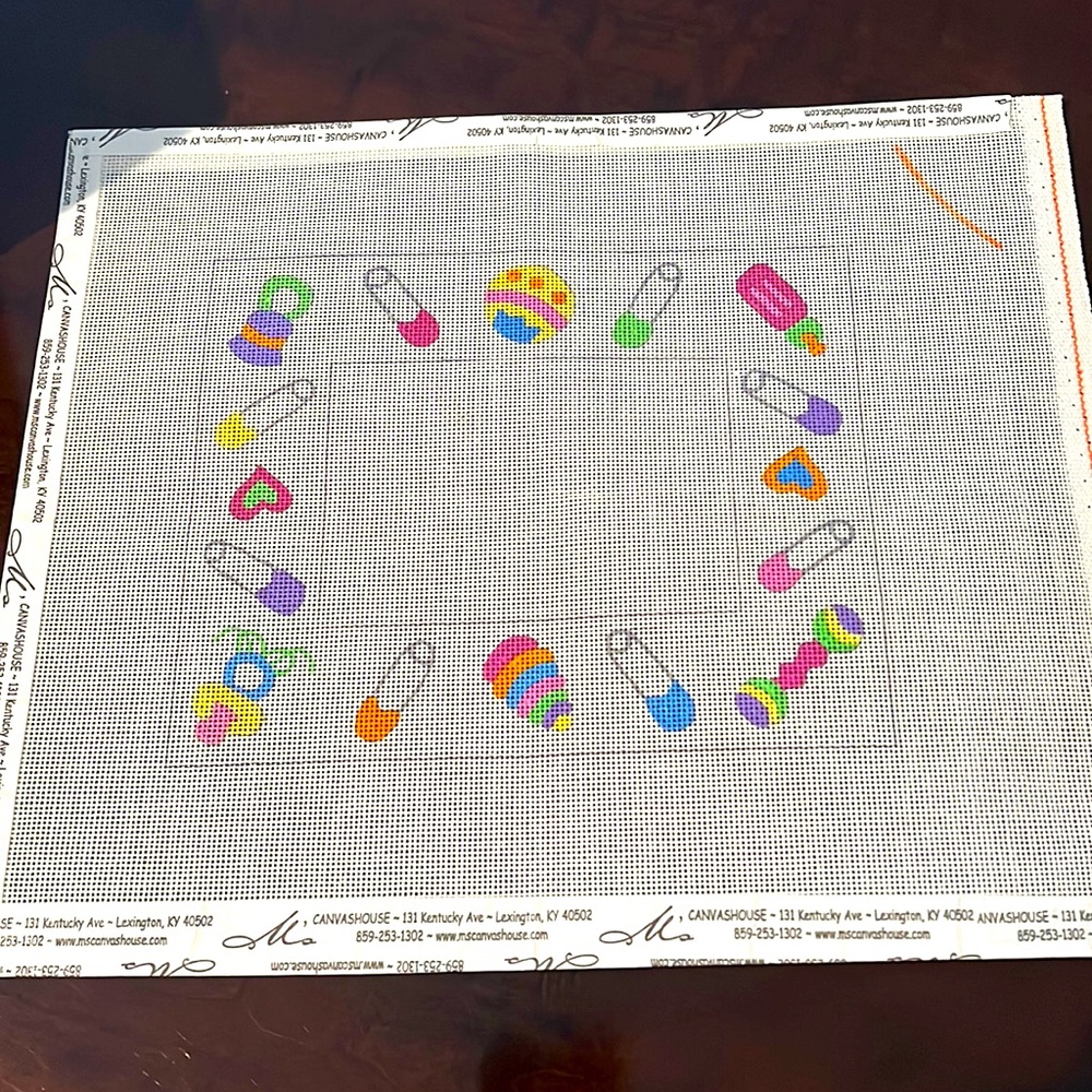 Handpainted Needlepoint Canvas Baby Picture Frame